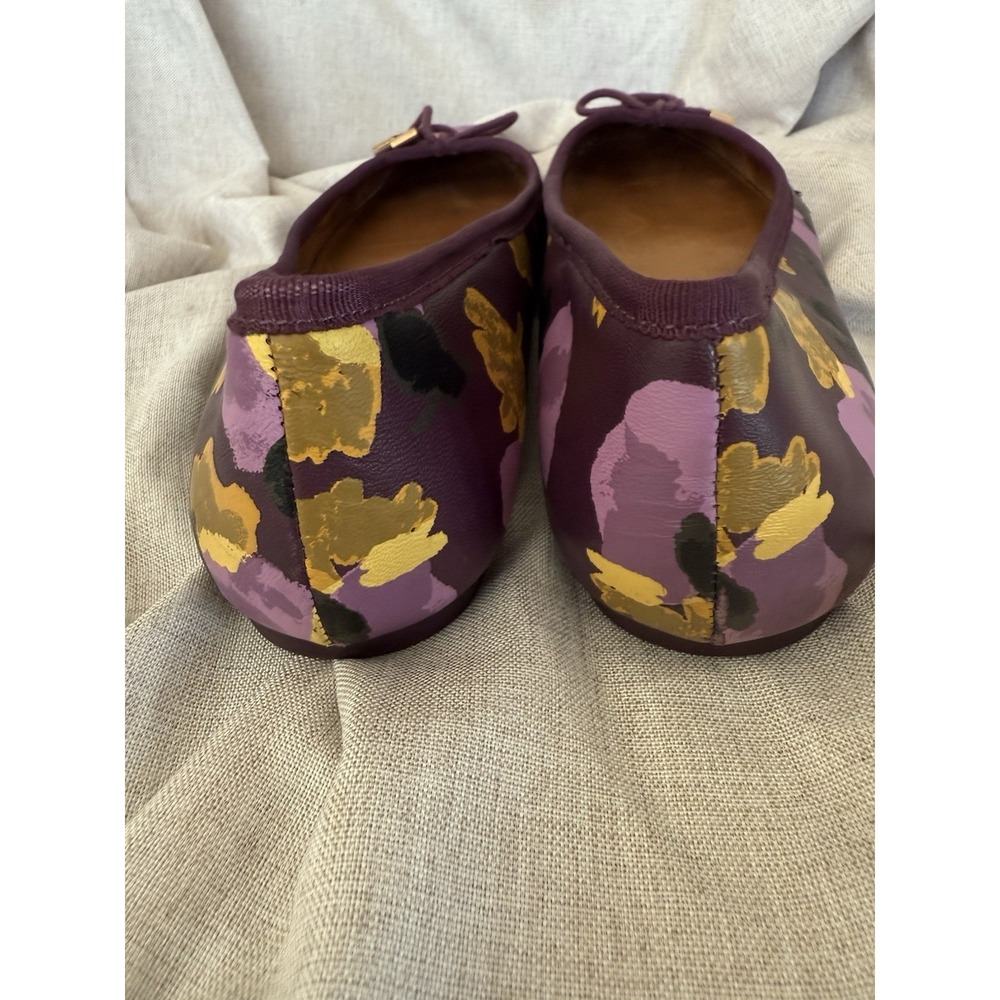 Coach Ballet Flats Purple Tumbled Leather Lara Floral Plum Sz 8.5 B US - Picture 3 of 7